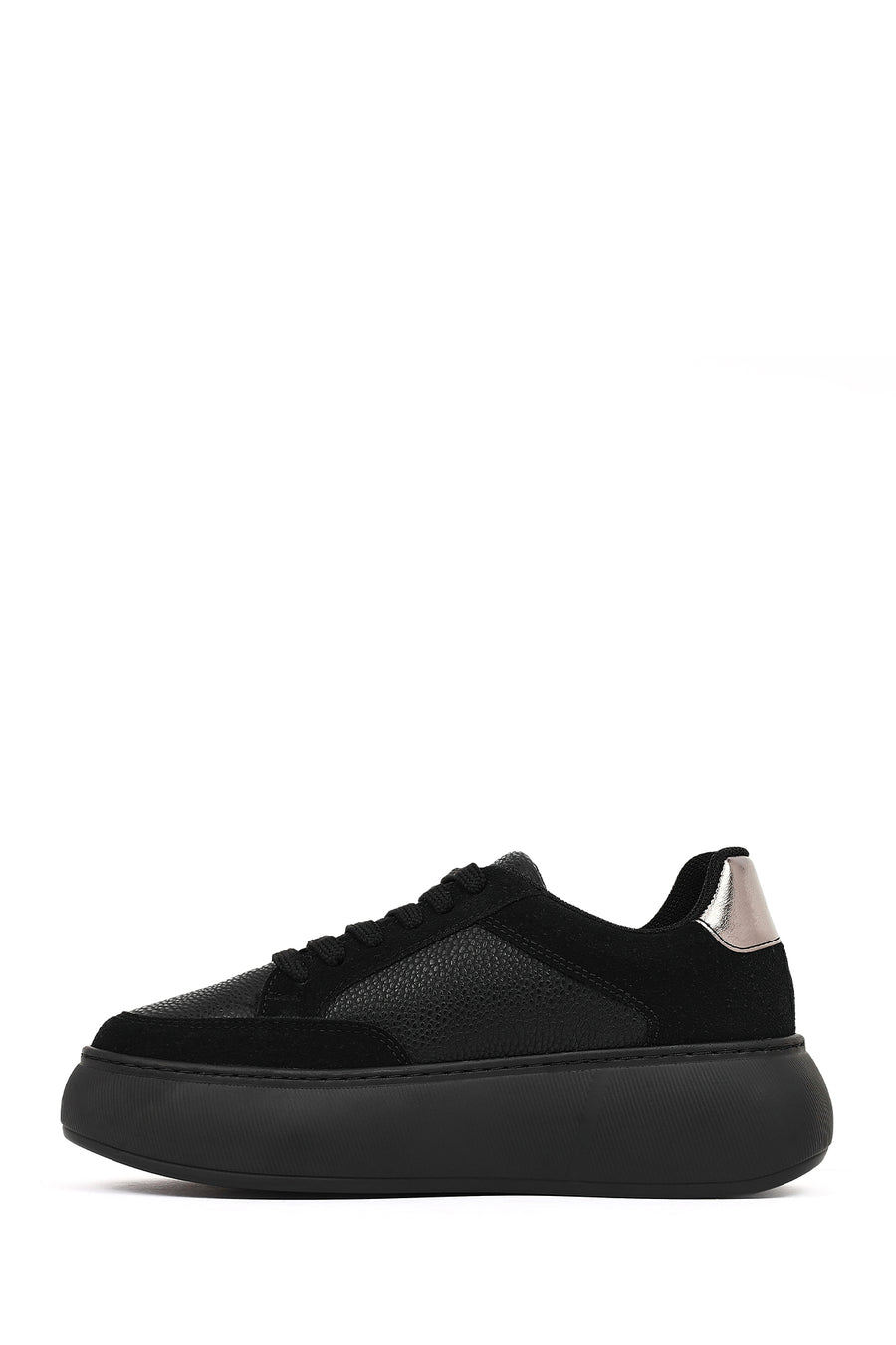 Women's Black Lace-Up Thick-Soled Sneaker