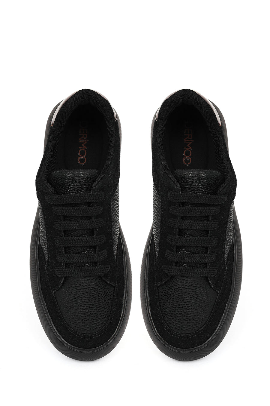 Women's Black Lace-Up Thick-Soled Sneaker