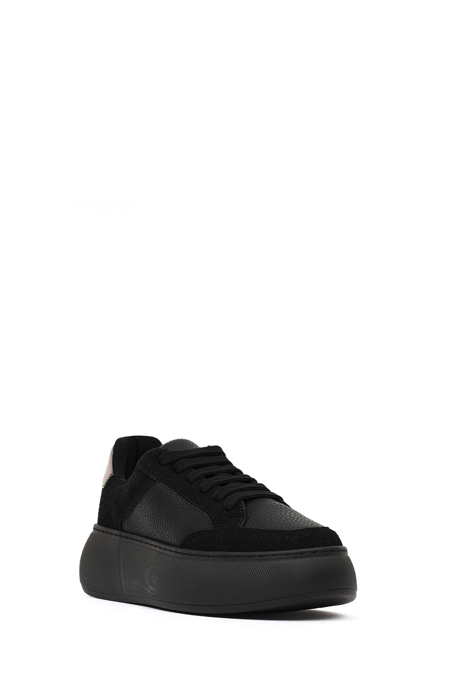 Women's Black Lace-Up Thick-Soled Sneaker