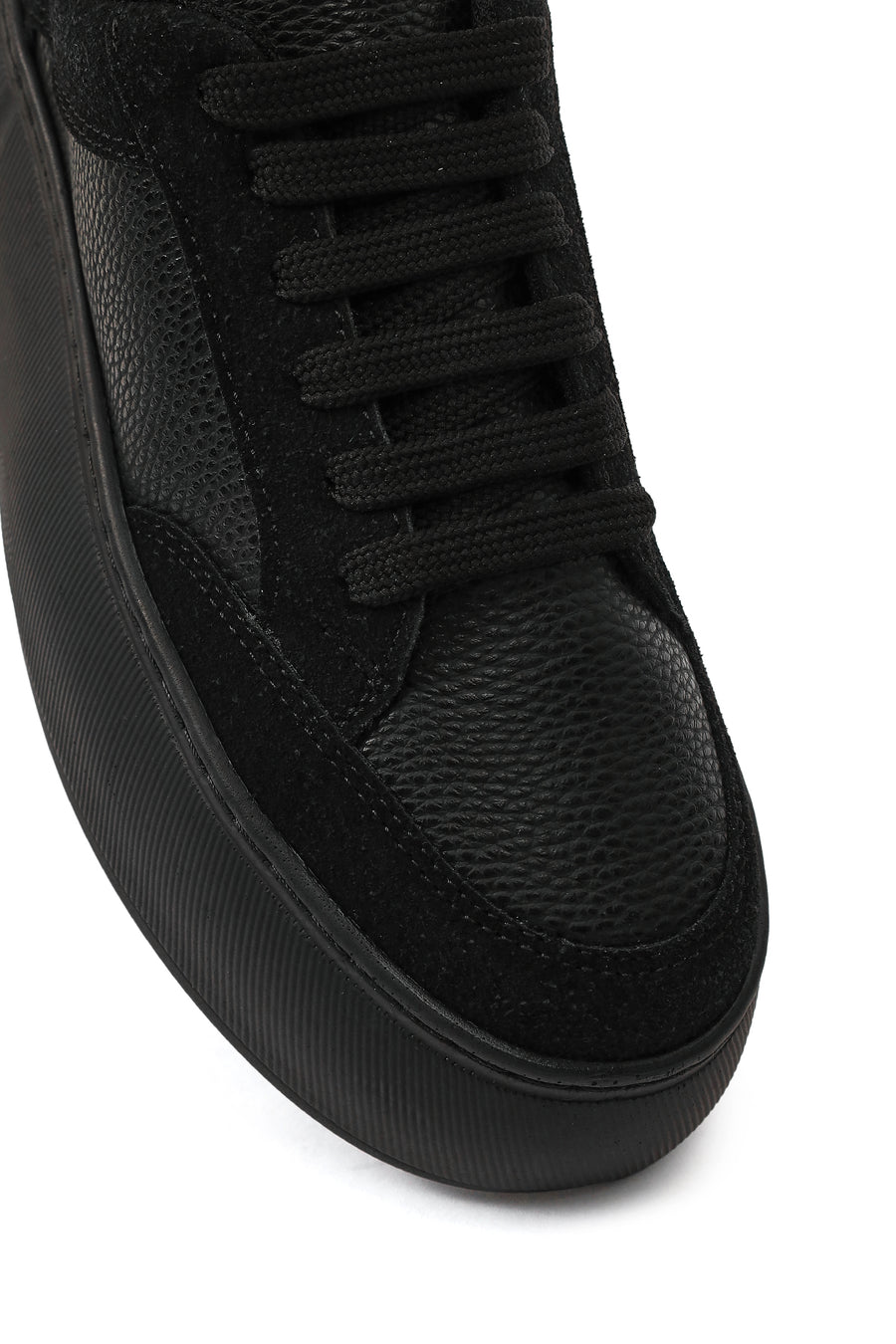 Women's Black Lace-Up Thick-Soled Sneaker