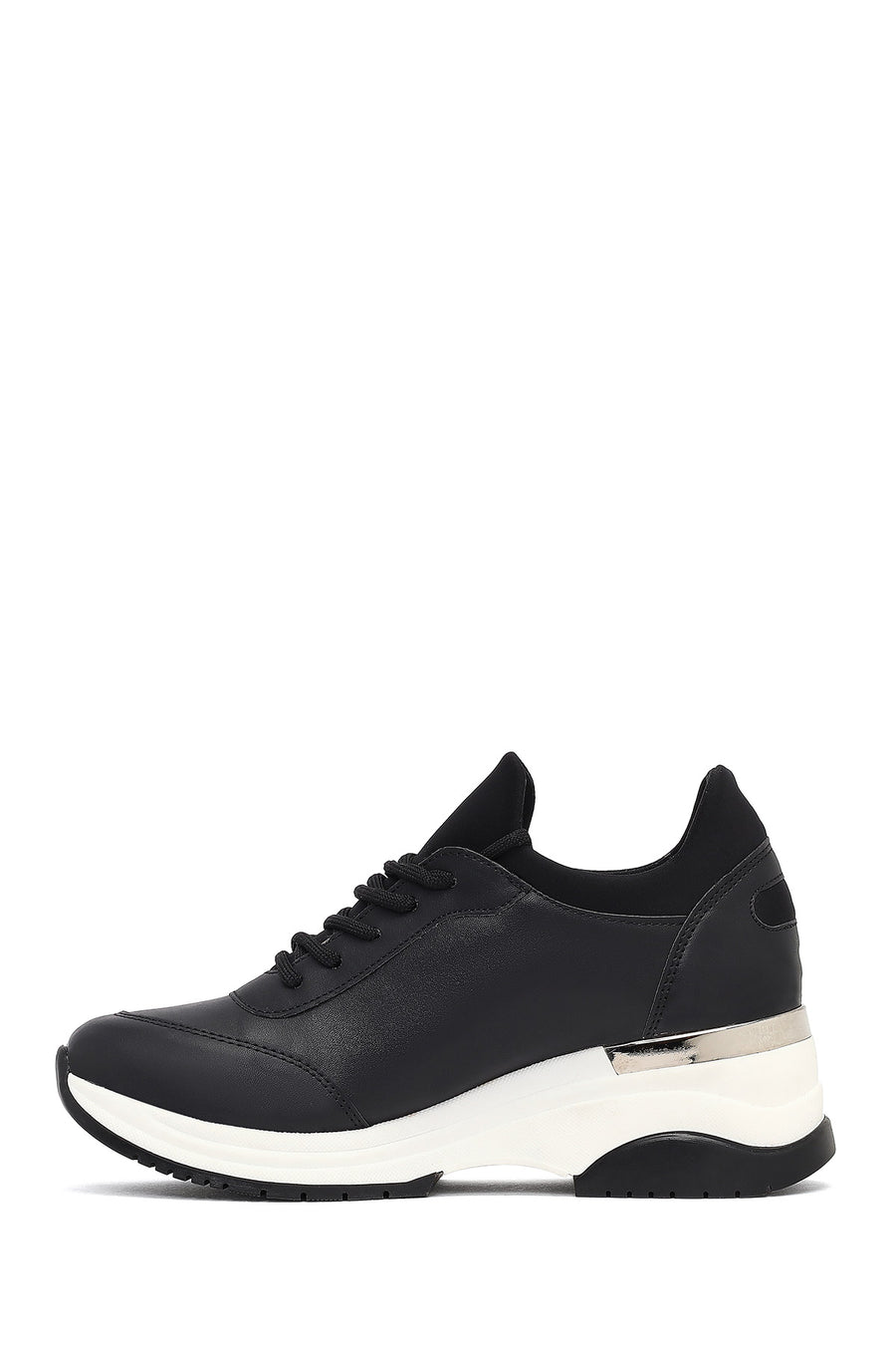 Woman Black Lace-Up Wedge-Heeled Sneakers