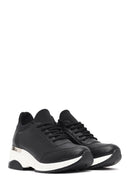 Woman Black Lace-Up Wedge-Heeled Sneakers | Derimod