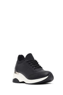 Woman Black Lace-Up Wedge-Heeled Sneakers | Derimod
