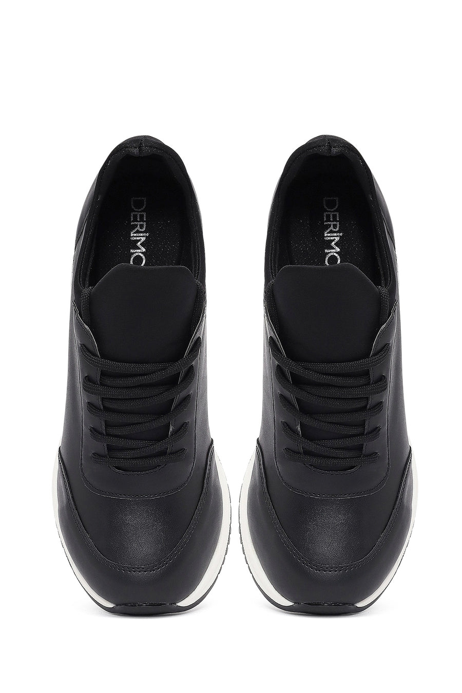 Woman Black Lace-Up Wedge-Heeled Sneakers