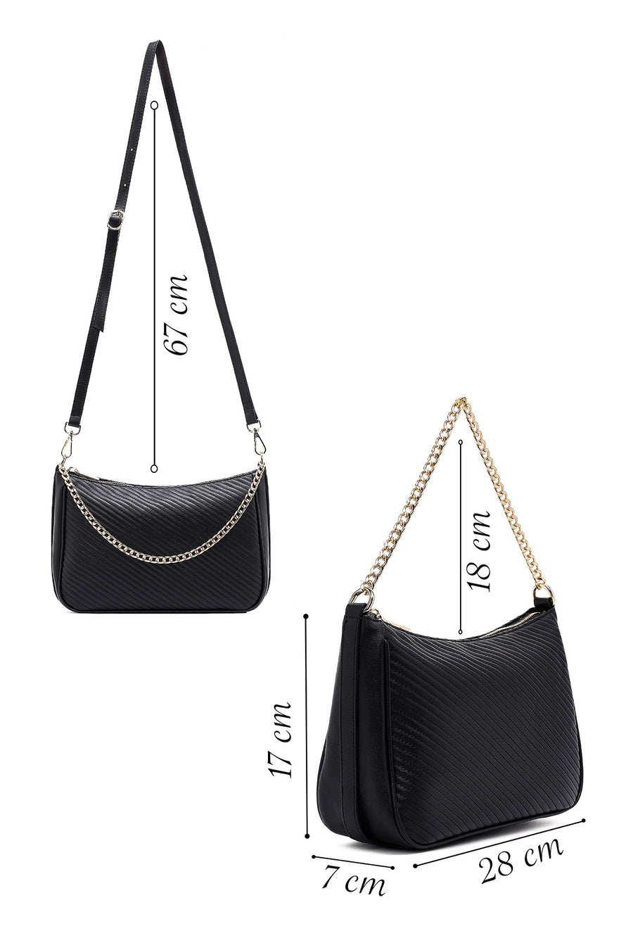 Women's Black Long Strap Quilted Crossbody Bag