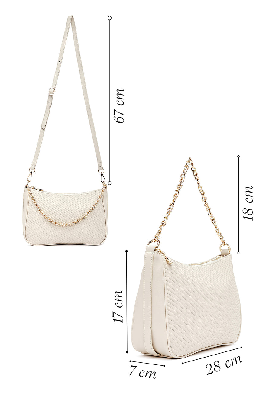 Women's Cream Long Strap Quilted Crossbody Bag