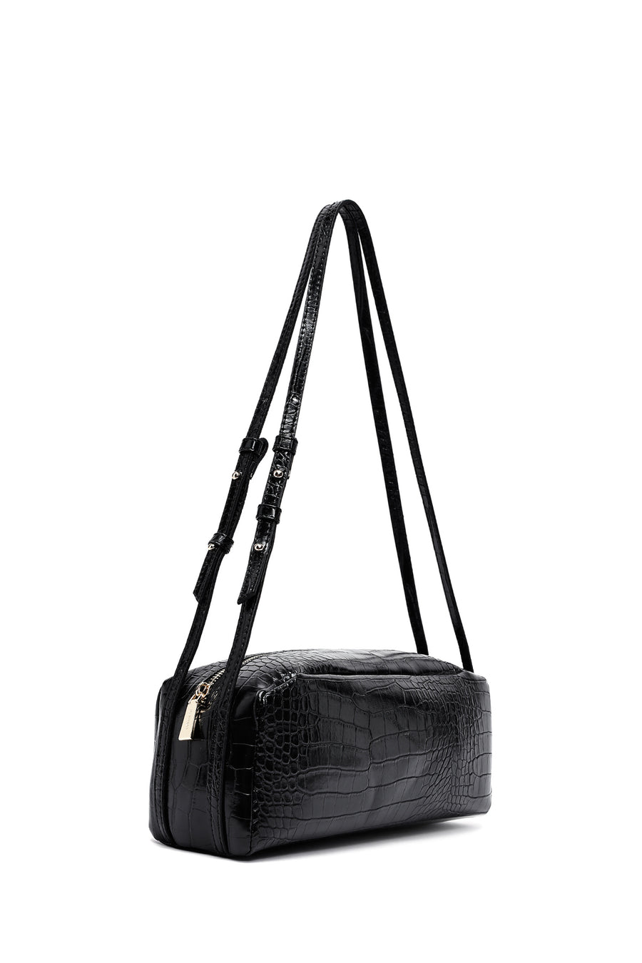 Women's Black Crocodile Patterned Shoulder Bag