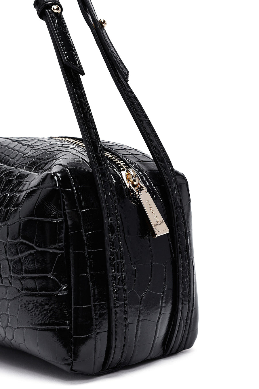 Women's Black Crocodile Patterned Shoulder Bag