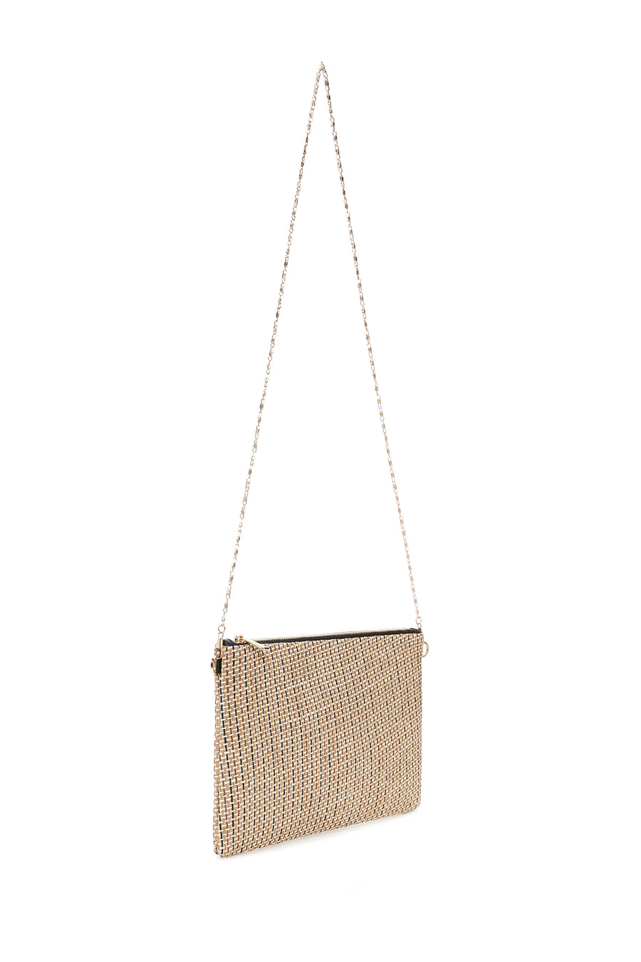 Women's Black Long Chain Strap Straw Clutch Bag