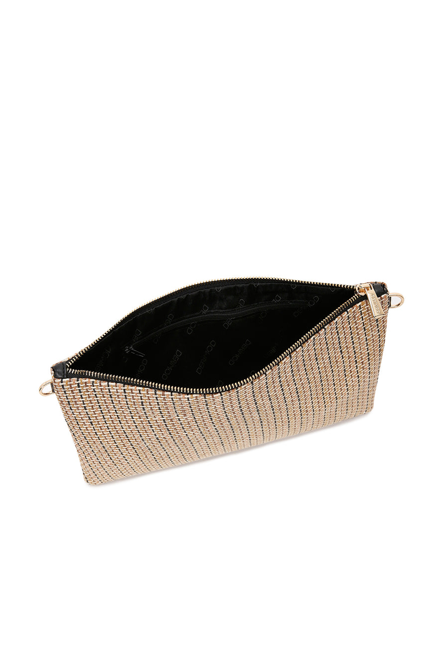 Women's Black Long Chain Strap Straw Clutch Bag
