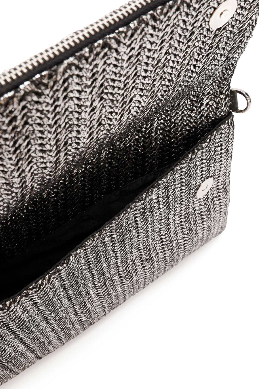 Women's Anthracite Long Chain Strap Straw Clutch Bag