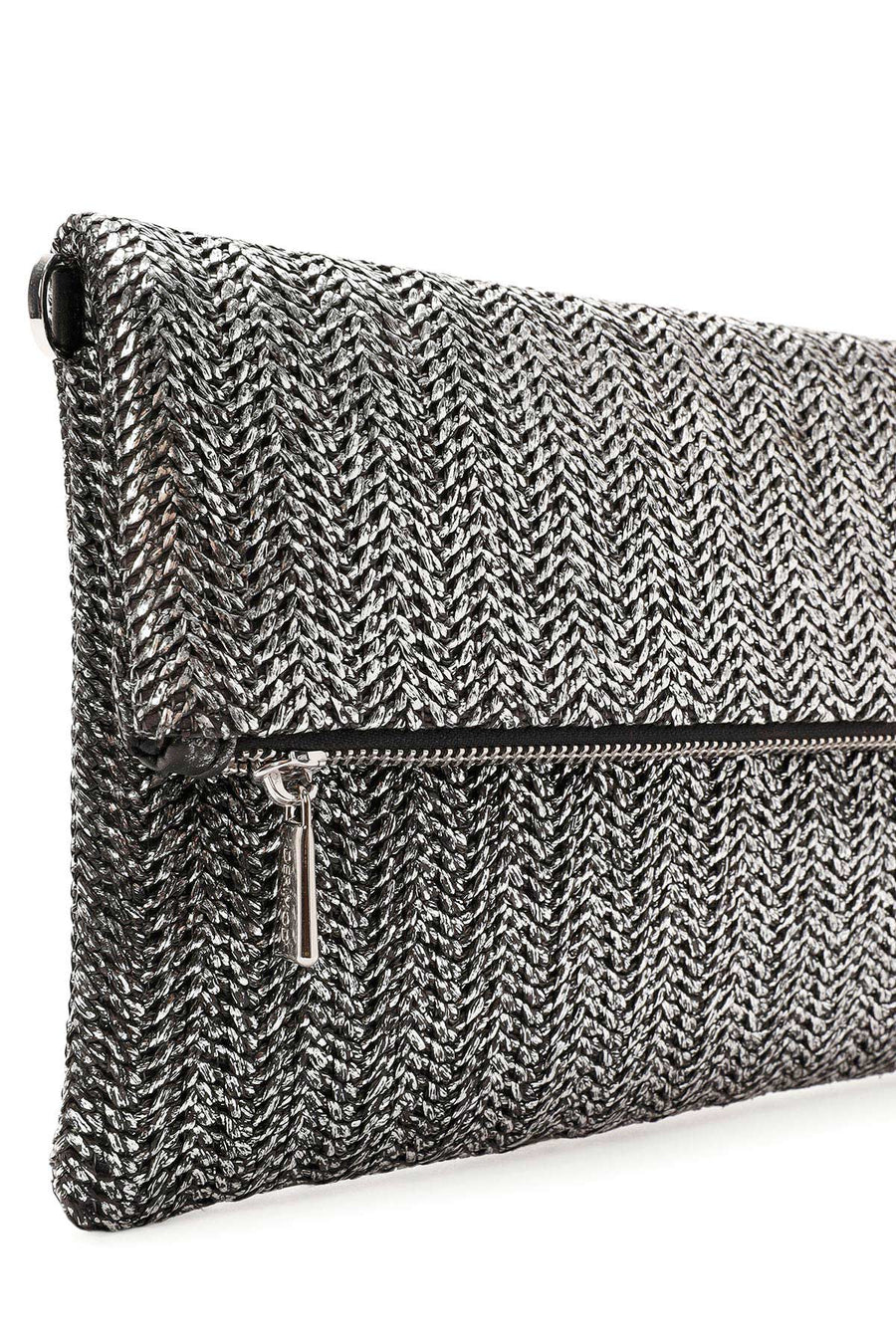 Women's Anthracite Long Chain Strap Straw Clutch Bag