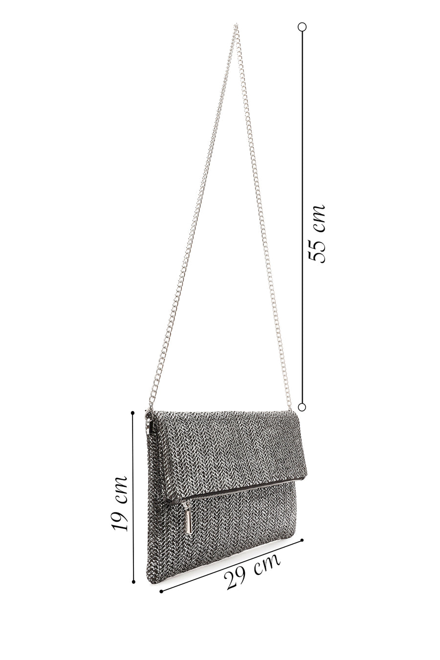 Women's Anthracite Long Chain Strap Straw Clutch Bag