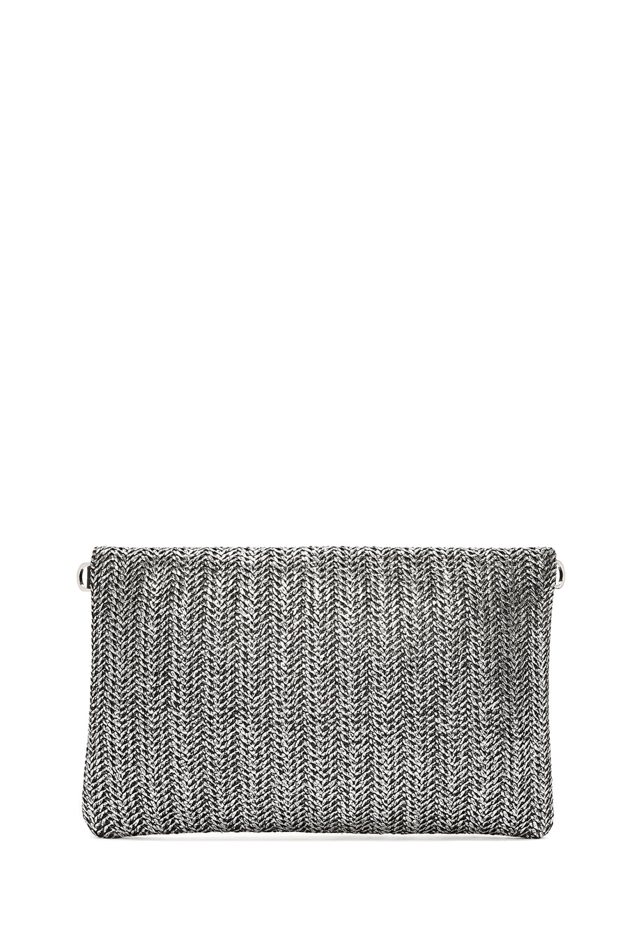 Women's Anthracite Long Chain Strap Straw Clutch Bag