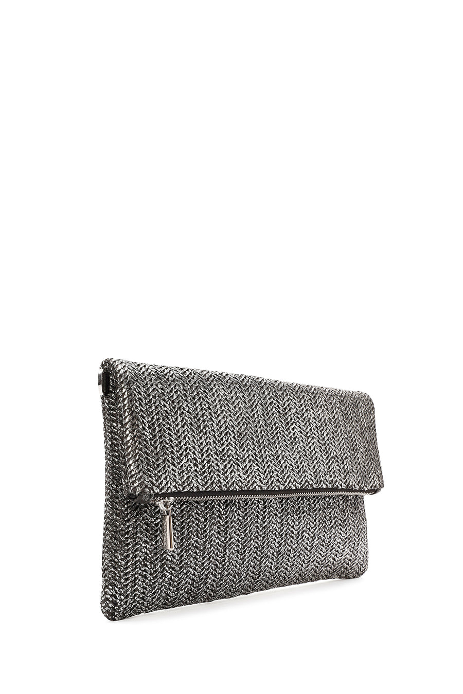 Women's Anthracite Long Chain Strap Straw Clutch Bag