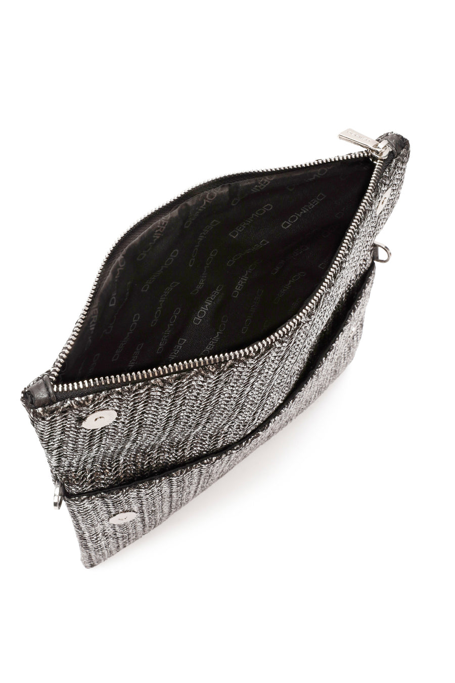 Women's Anthracite Long Chain Strap Straw Clutch Bag