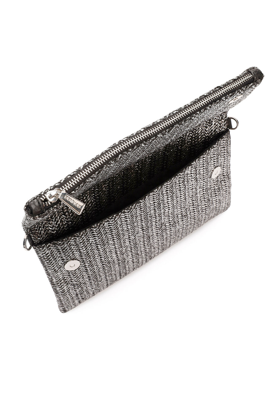 Women's Anthracite Long Chain Strap Straw Clutch Bag