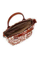 Kastamonu Stone Print Women's Brown Long Strap Patterned Fabric Mini Handbag | Derimod
