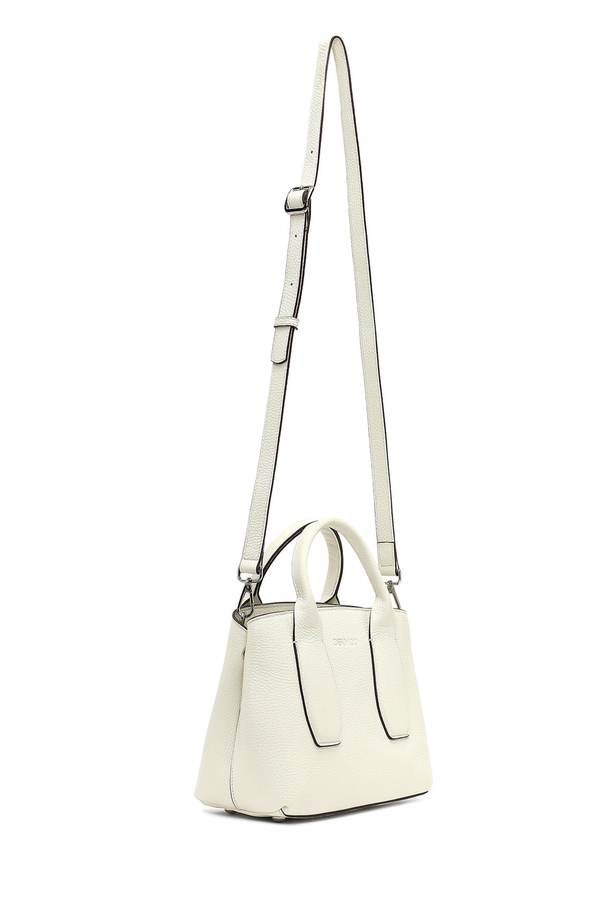 Women's Cream Long Strap Classic Leather Handbag