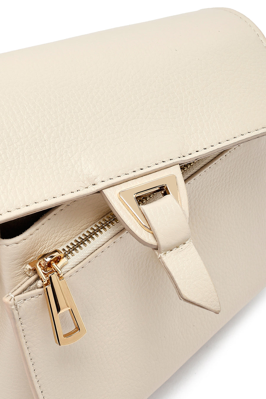 Woman Cream Long Strap Leather Mini Crossbody Bag