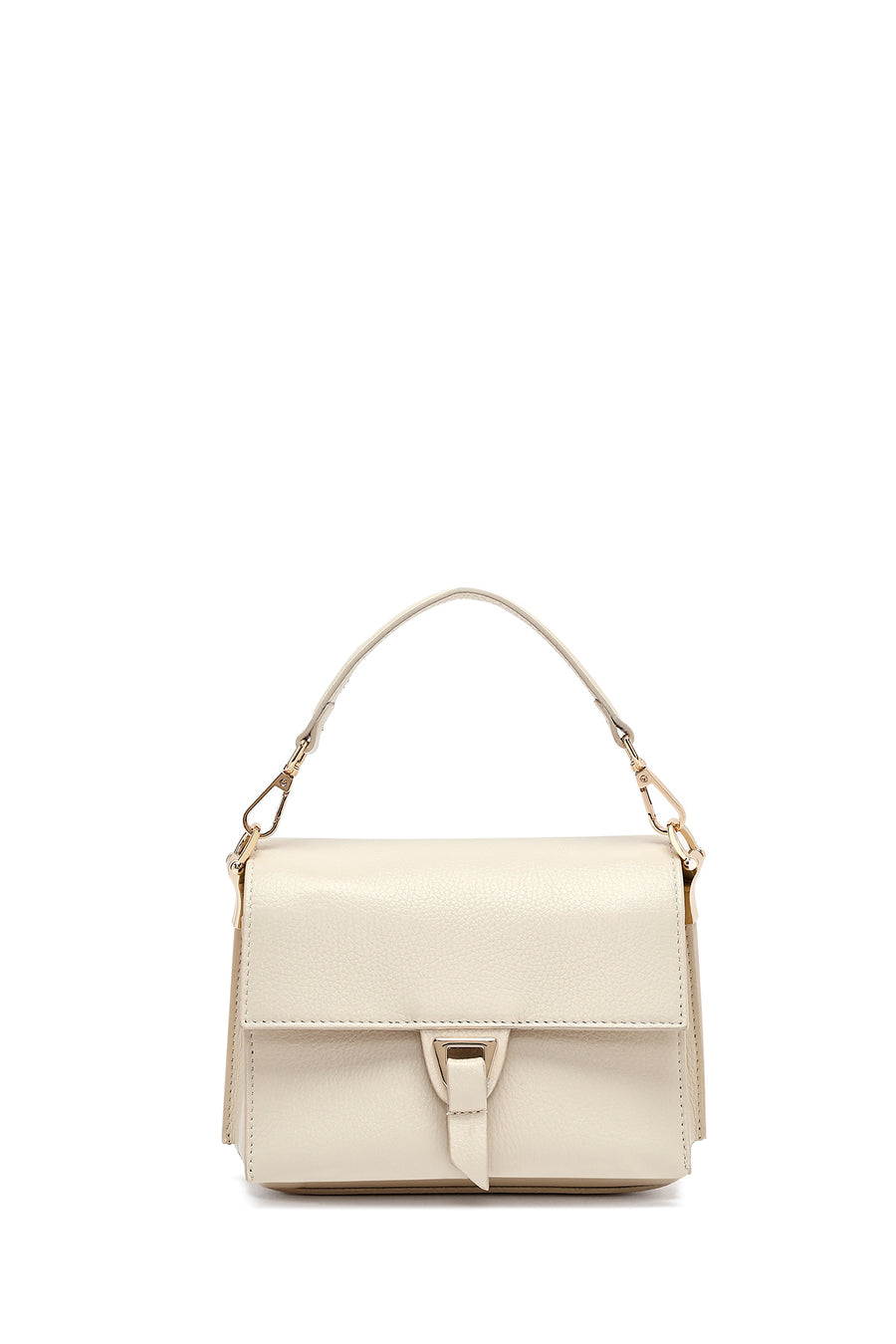 Woman Cream Long Strap Leather Mini Crossbody Bag