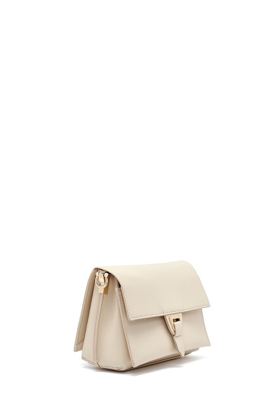 Woman Cream Long Strap Leather Mini Crossbody Bag