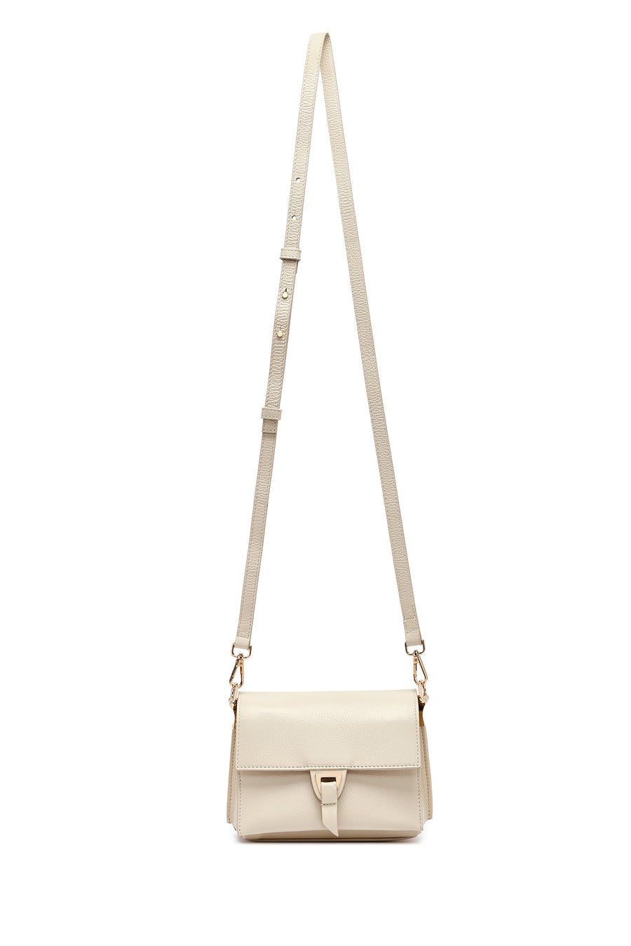 Woman Cream Long Strap Leather Mini Crossbody Bag