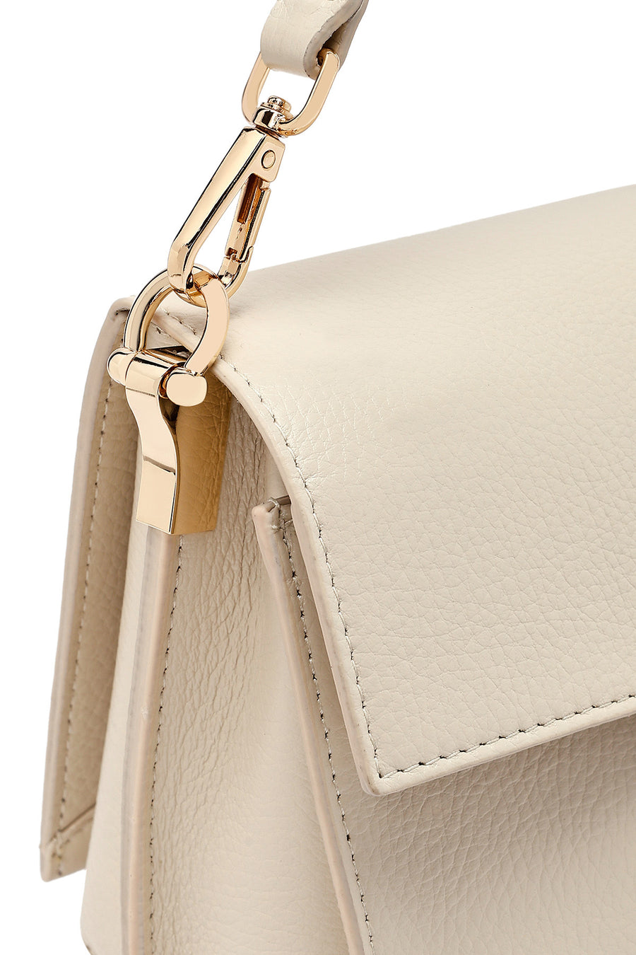 Woman Cream Long Strap Leather Mini Crossbody Bag