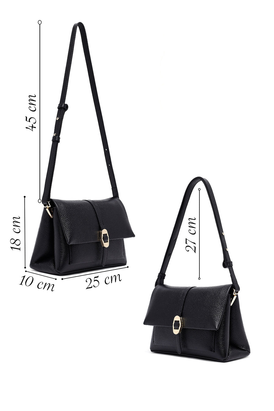 Woman Black Long Strap Leather Crossbody Bag