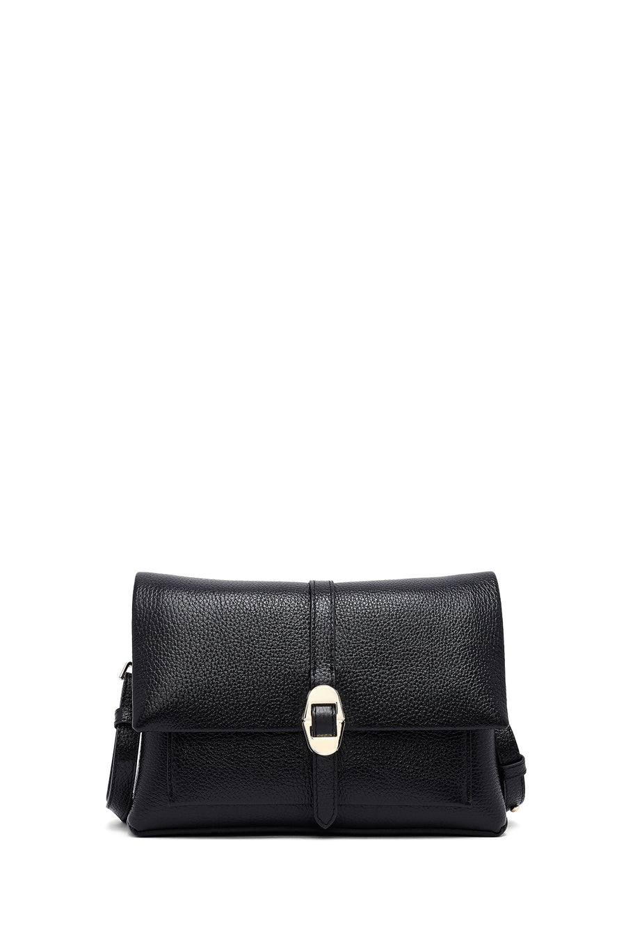 Woman Black Long Strap Leather Crossbody Bag
