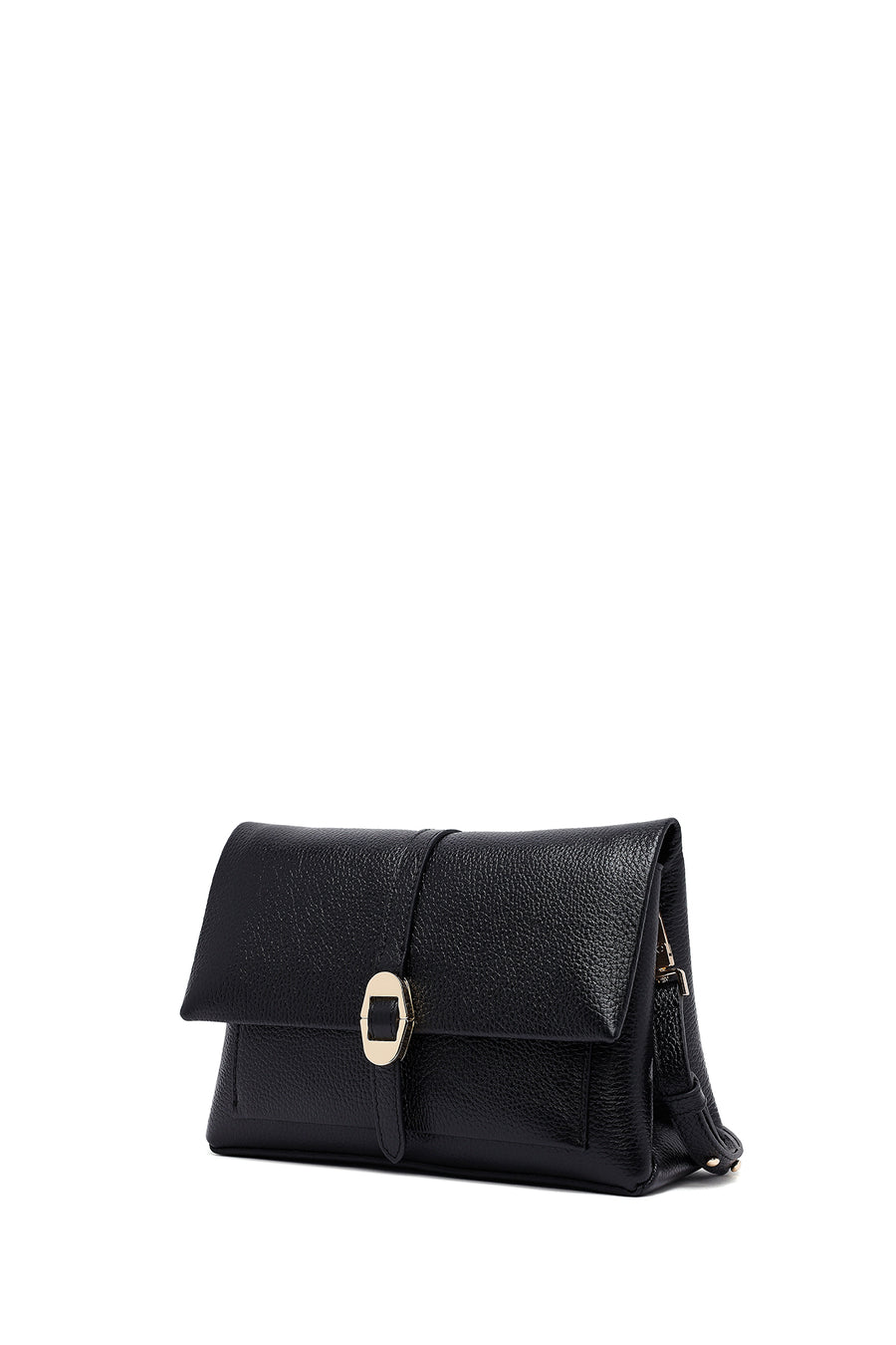 Woman Black Long Strap Leather Crossbody Bag