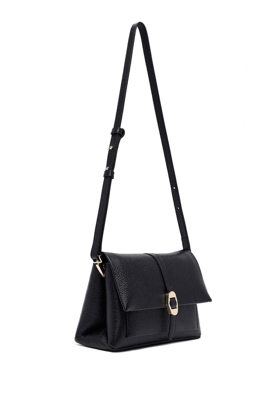 Woman Black Long Strap Leather Crossbody Bag