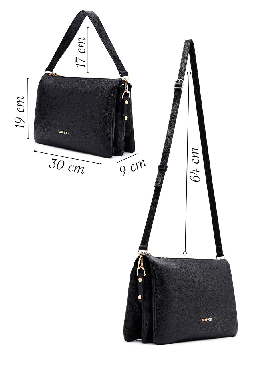 Woman Black Long Strap Leather Shoulder bag