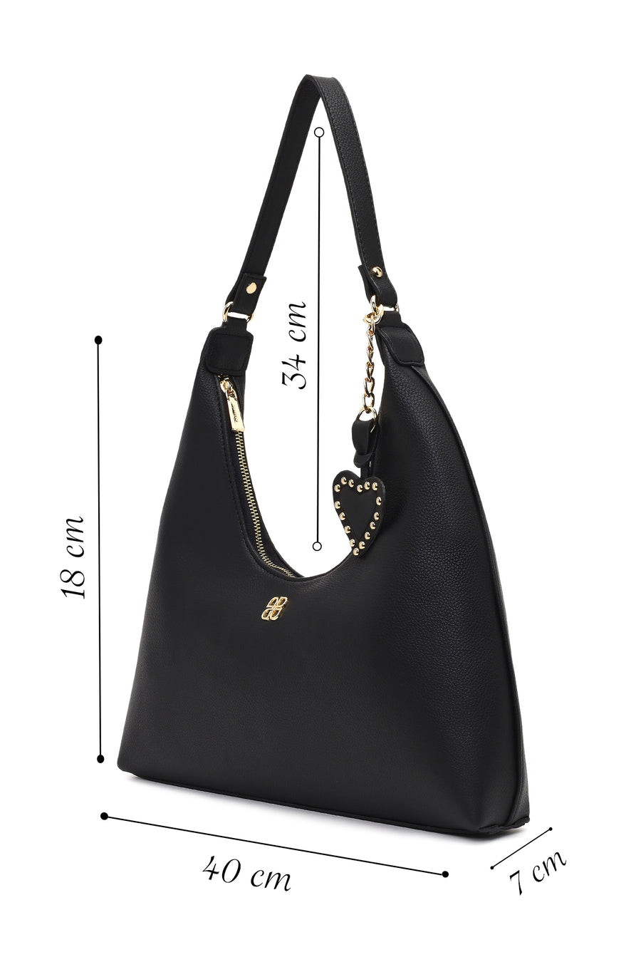 Women's Black Shoulder Bag with Accessories