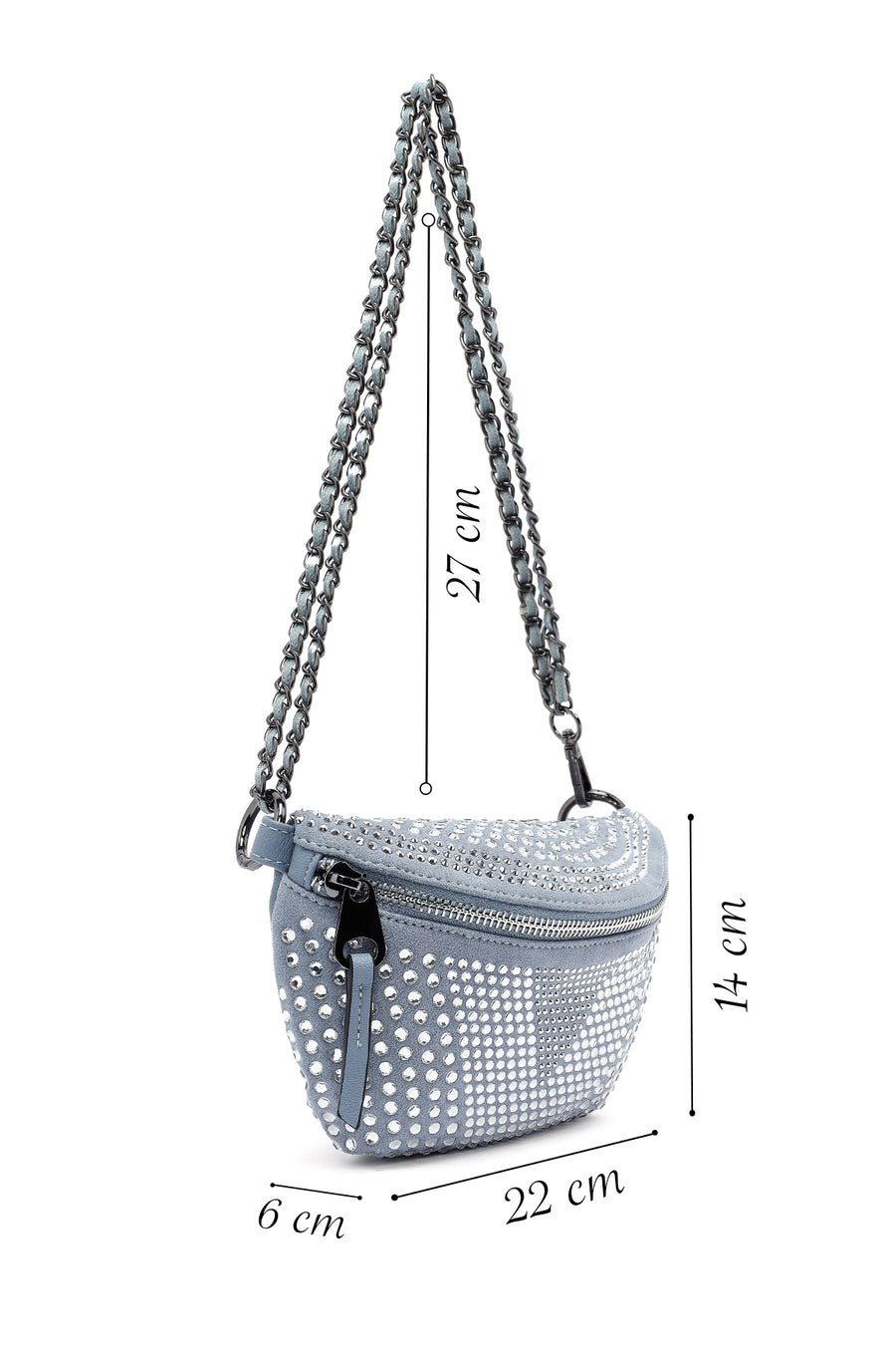 Women's Blue Long Strap Stone Crossbody Bag