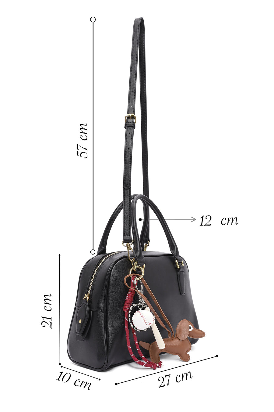 Women's Black Long Strap Accessory Leather Handbag