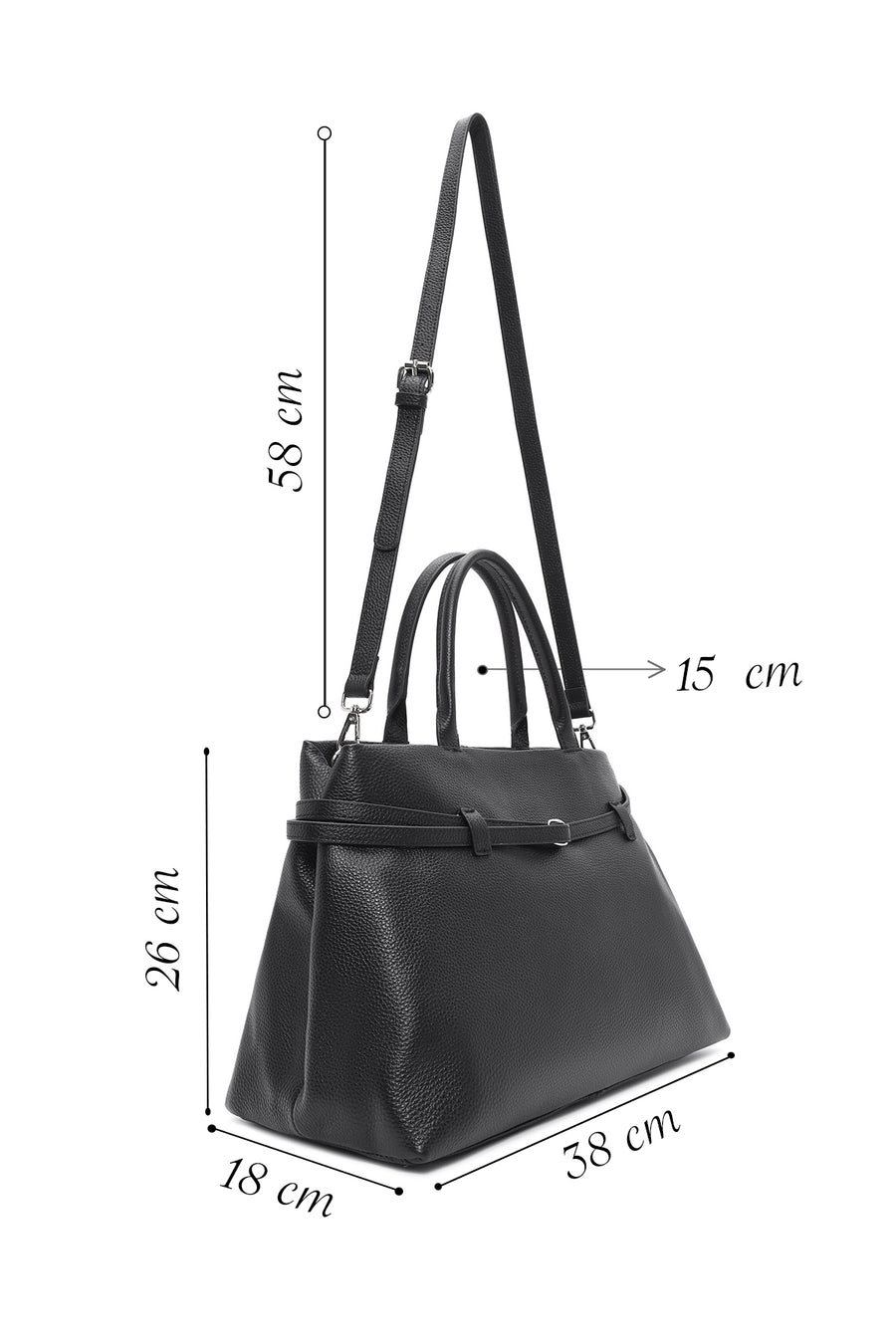 Women's Black Long Strap Classic Leather Handbag