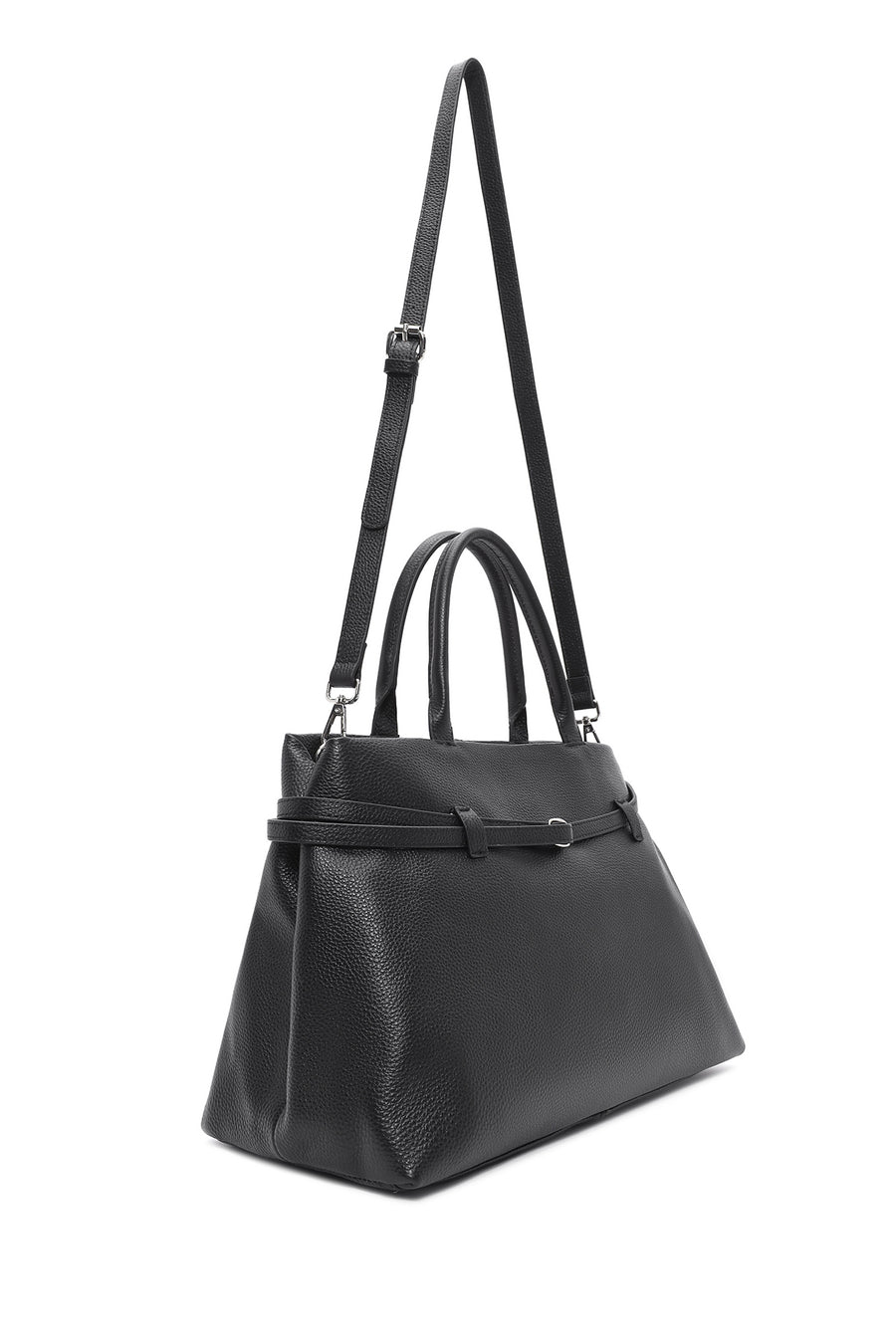 Women's Black Long Strap Classic Leather Handbag