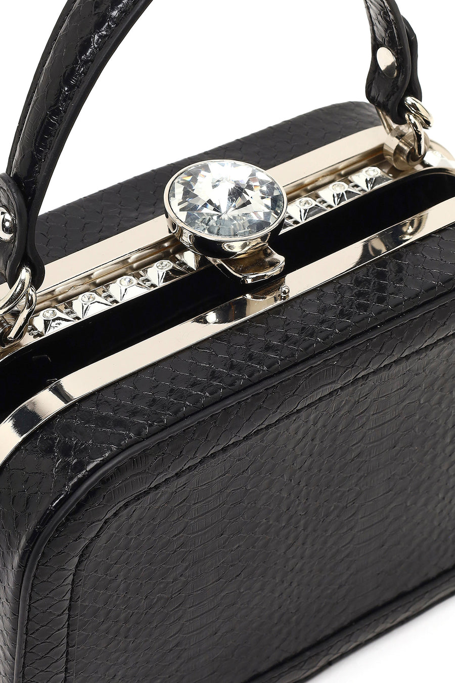Women's Black Long Strapped Bejeweled Mini Crossbody Bag