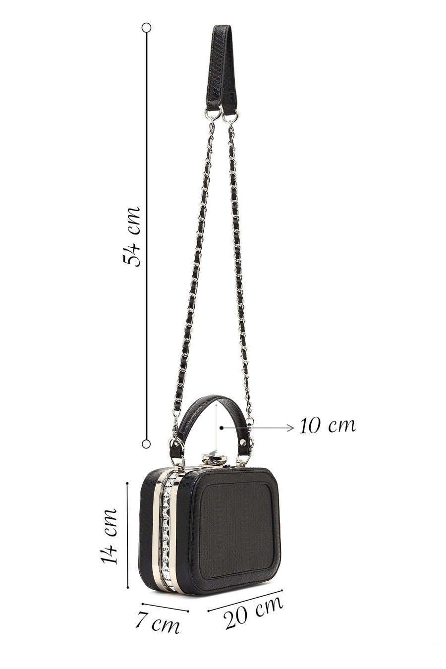 Women's Black Long Strapped Bejeweled Mini Crossbody Bag