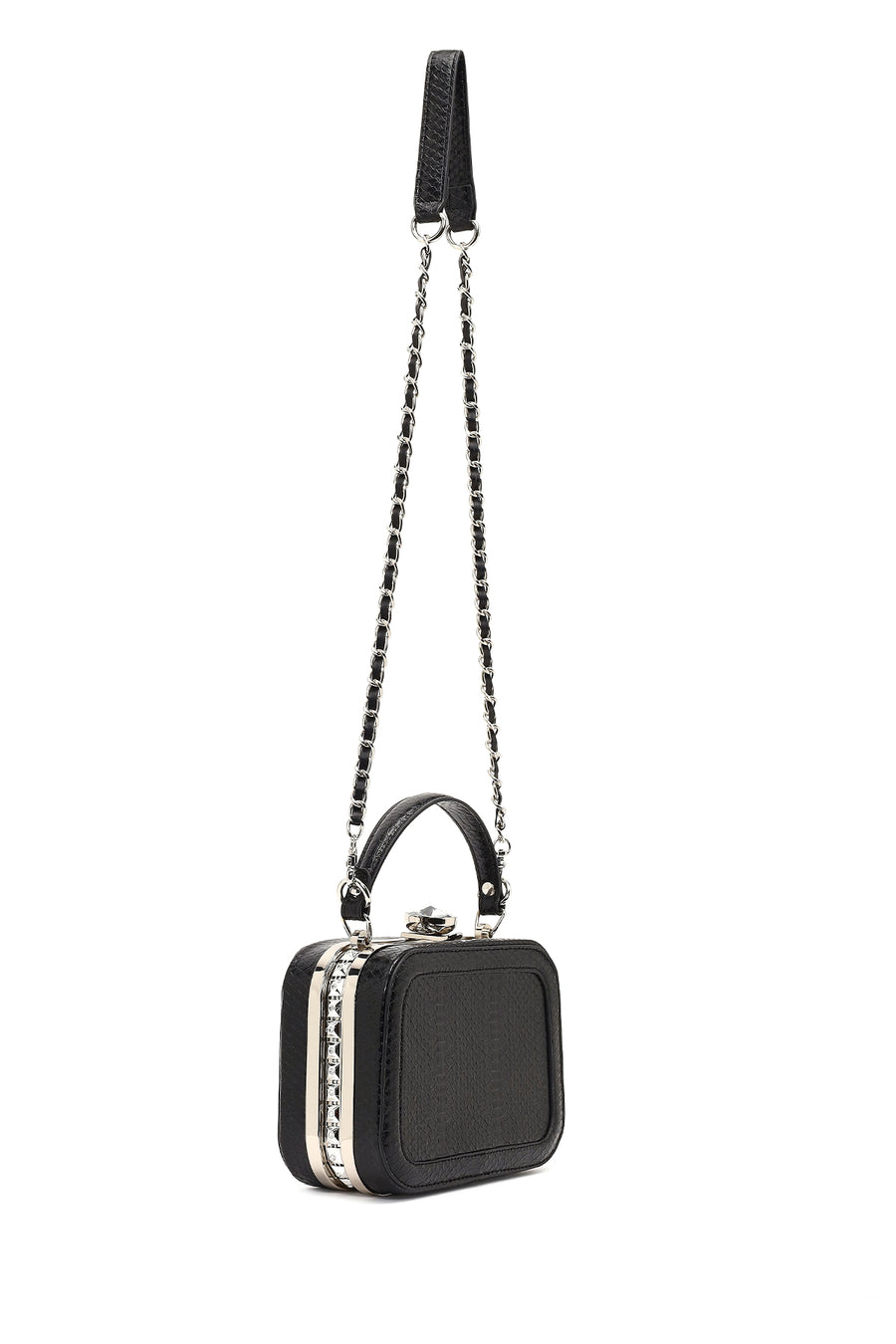 Women's Black Long Strapped Bejeweled Mini Crossbody Bag