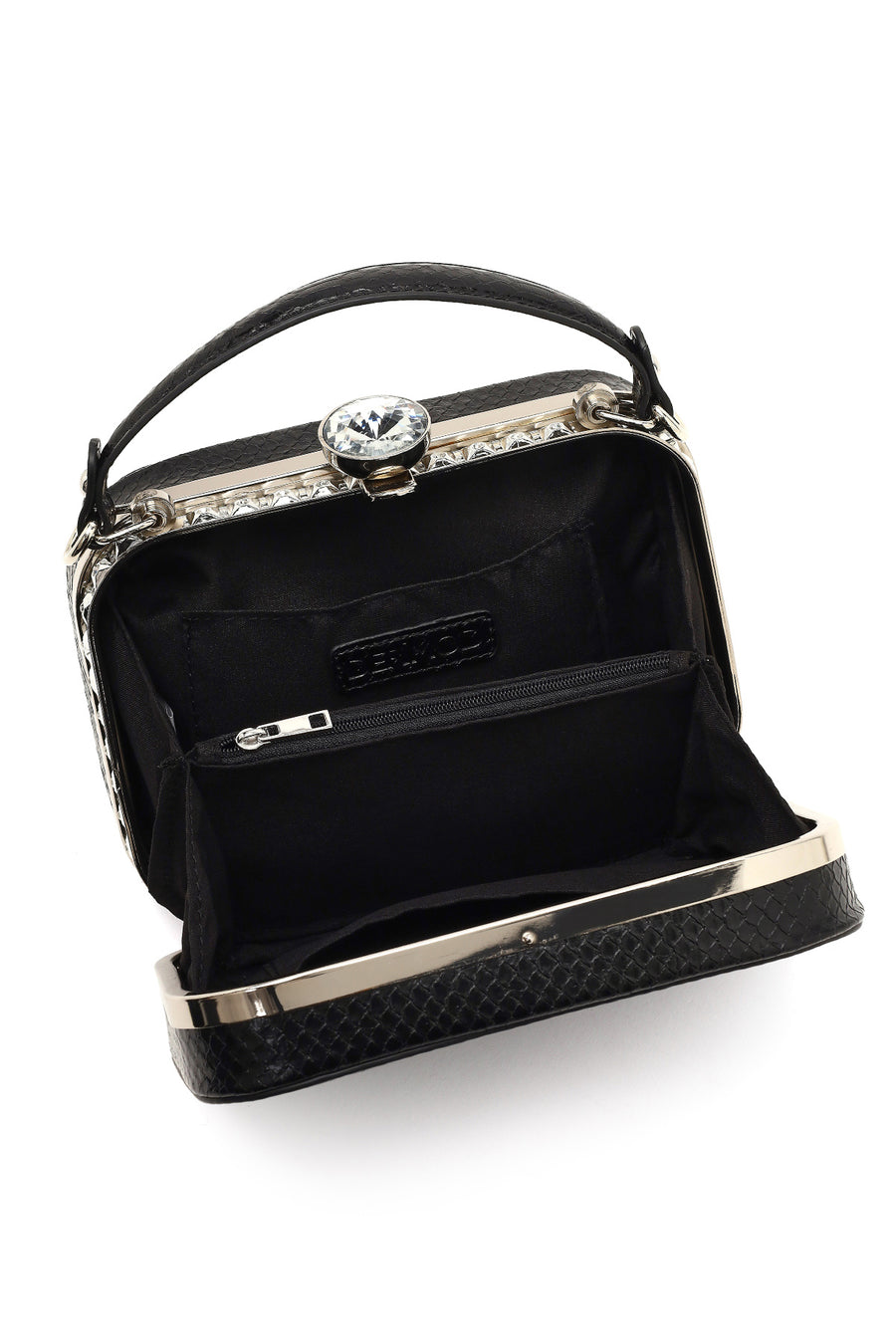 Women's Black Long Strapped Bejeweled Mini Crossbody Bag