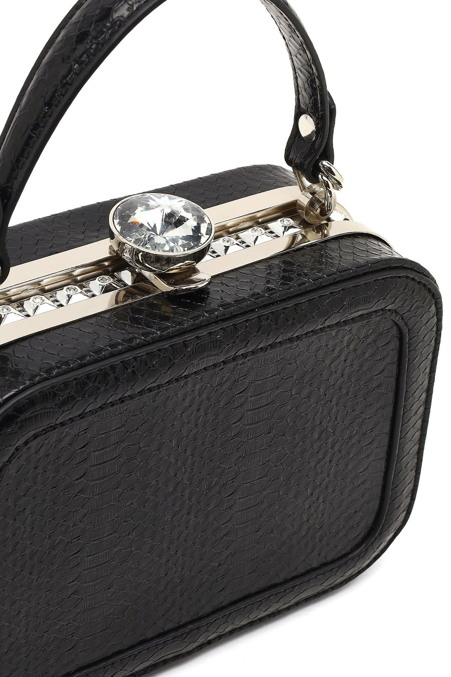 Women's Black Long Strapped Bejeweled Mini Crossbody Bag