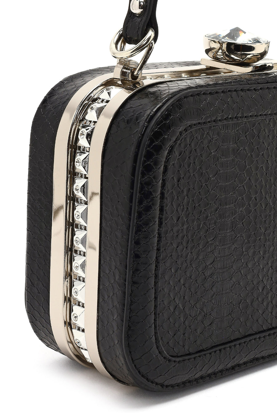Women's Black Long Strapped Bejeweled Mini Crossbody Bag