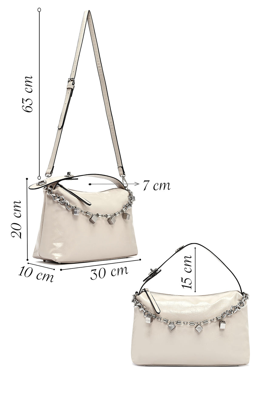 Women's Beige Long Strap Chain Detailed Shoulder Bag