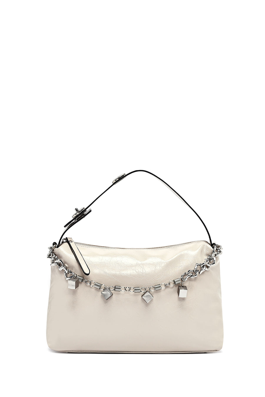 Women's Beige Long Strap Chain Detailed Shoulder Bag