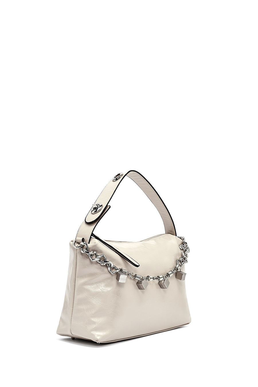 Women's Beige Long Strap Chain Detailed Shoulder Bag