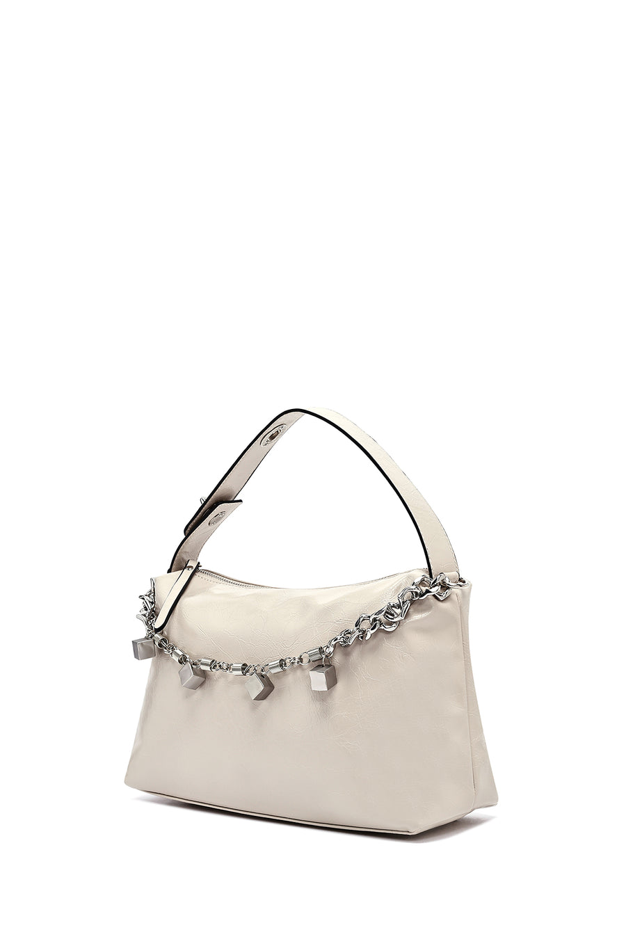 Women's Beige Long Strap Chain Detailed Shoulder Bag