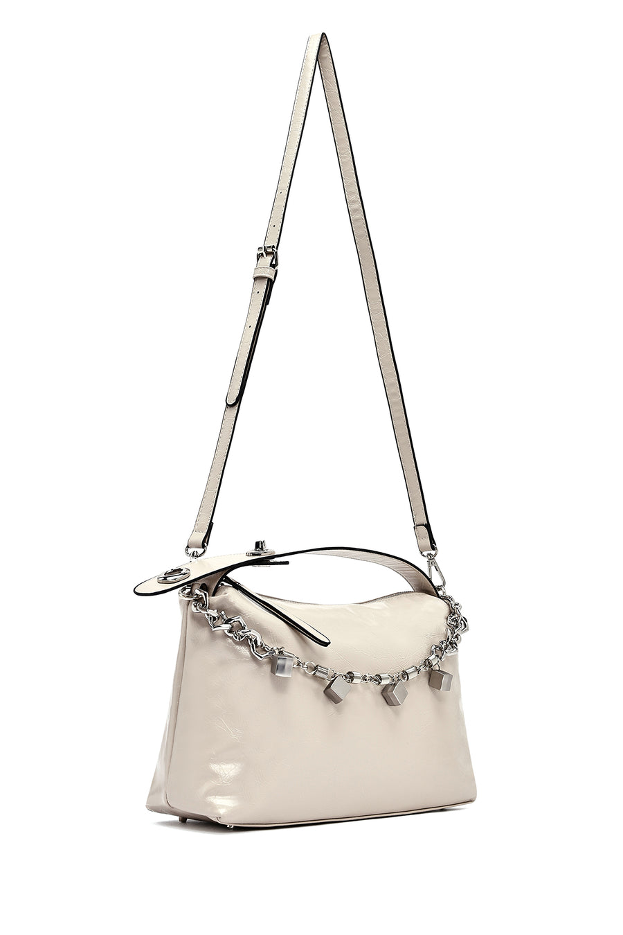 Women's Beige Long Strap Chain Detailed Shoulder Bag
