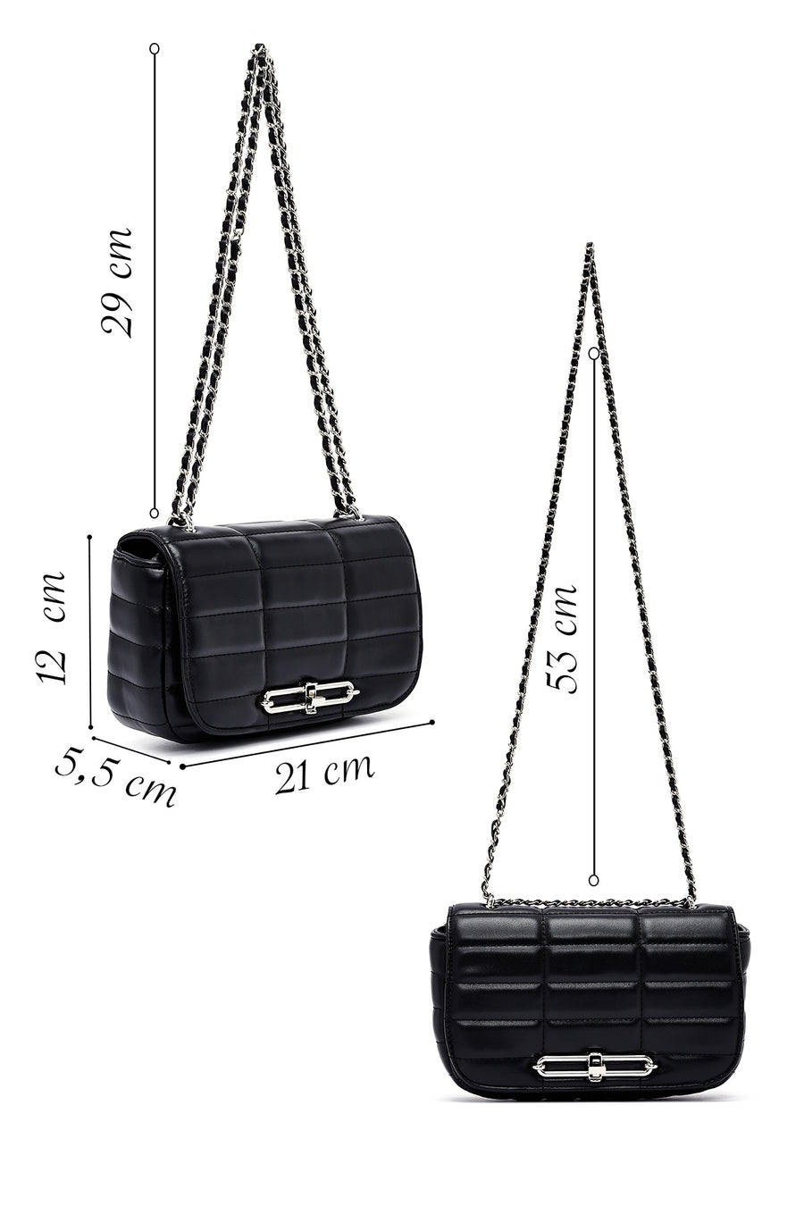 Women's Black Long Strap Quilted Mini Crossbody Bag
